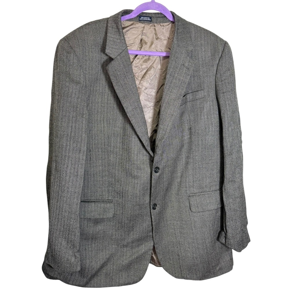 Meeting Street 46 Long Gray Blazer Herringbone Lamb Wool Dark Academia Professor